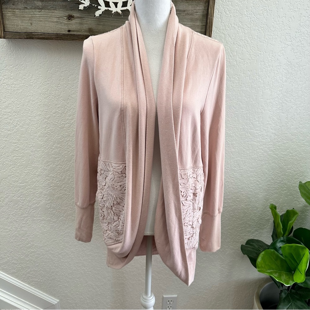 Evy’s Tree The Tessa blush pink lace cocoon cardigan sweatshirt ladies L